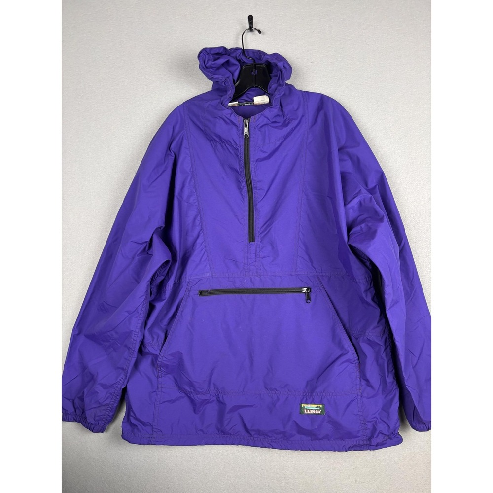 Vintage LL Bean‎ Jacket Mens Large Purple Nylon Anorak Pullover Hooded USA 90s